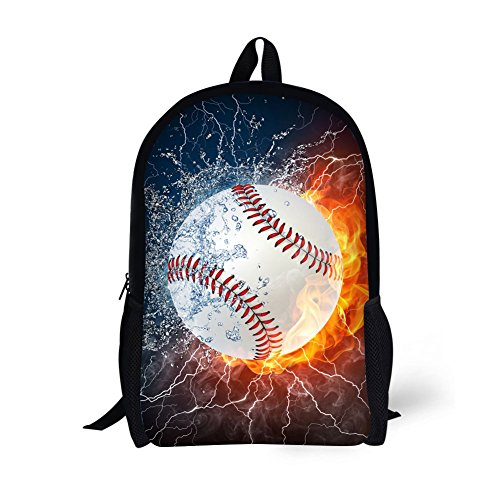 Baseball Book Bag Black Backpack 17 Inch - Combustion Pattern