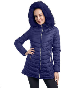 Puffer Jacket for Women Full Zip Lightweight Water Resistant Coats Navy - XL