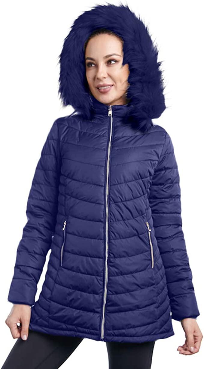 Puffer Jacket for Women Full Zip Lightweight Water Resistant Coats Navy - XL