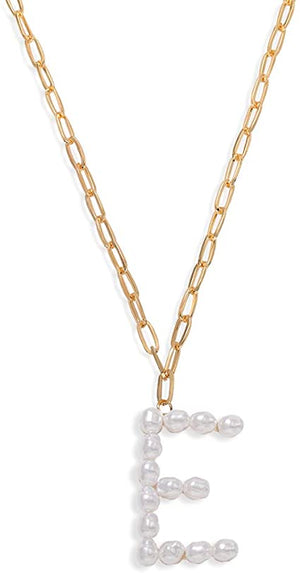 Dainty Turquoise or White Pearl Big Initial Chain Pendant Necklace for Women (Choose Your Letter)