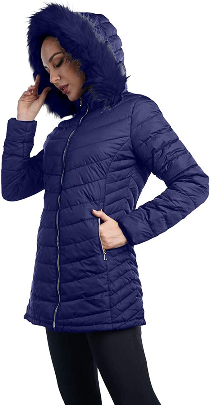 Puffer Jacket for Women Full Zip Lightweight Water Resistant Coats Navy - XL