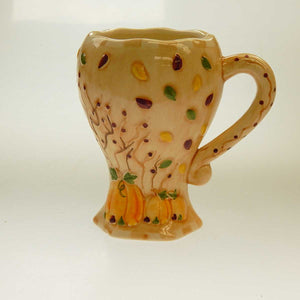 Ceramic Fall Leaves and Pumpkins Cup (3.5in Diameter x 5in Tall)