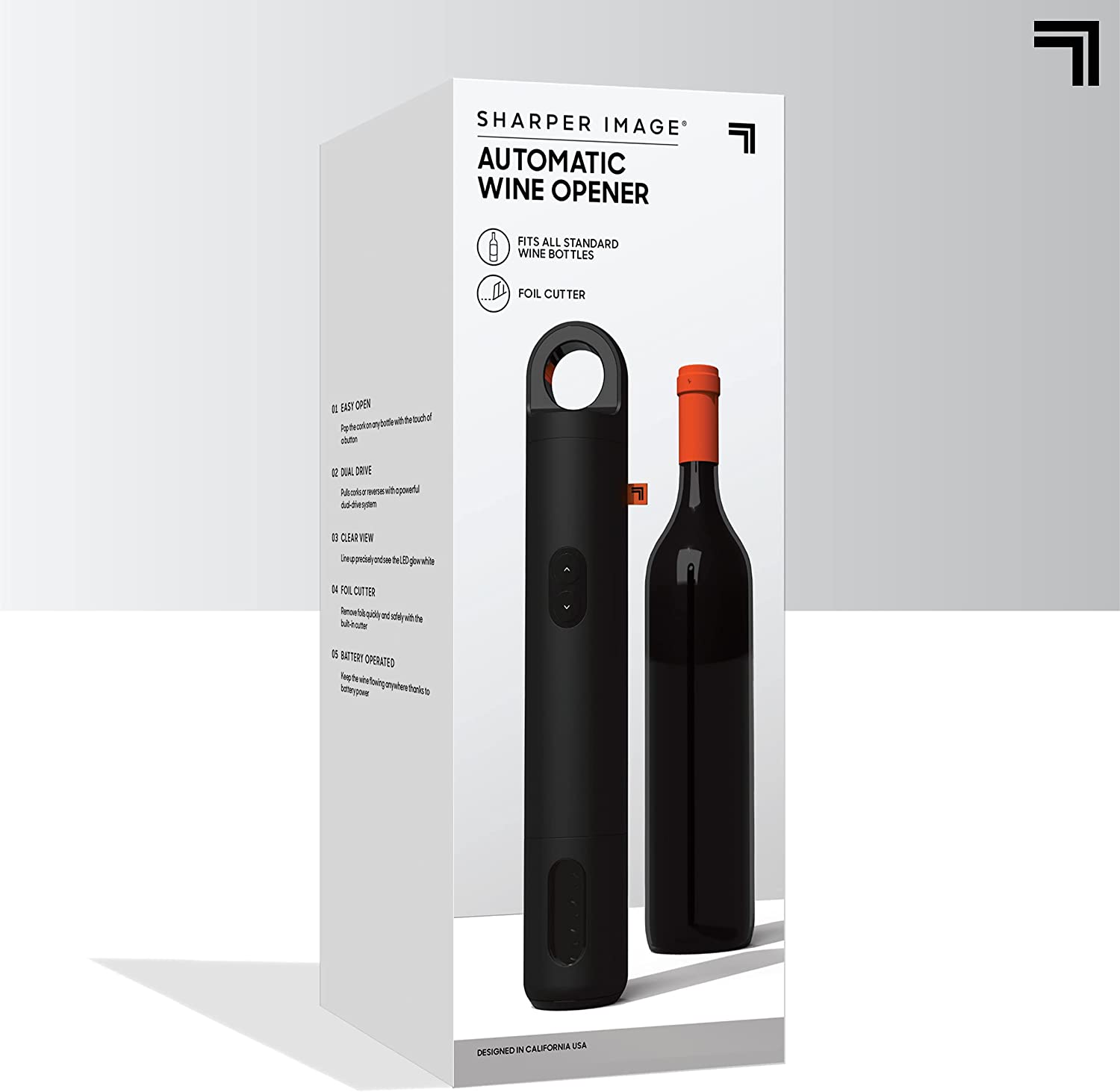 SHARPER IMAGE Automatic Wine Bottle Opener Included Foil Cutter, Battery Operated