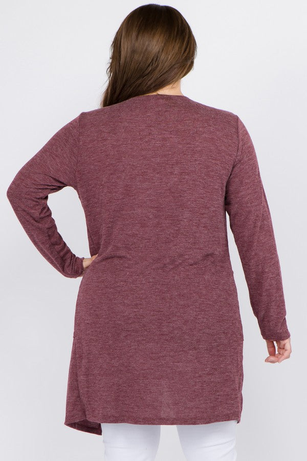 Women's Long Sleeve Knit Wrap Cardigan with Pockets Red/Burgundy
