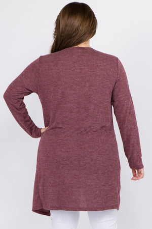 Women's Long Sleeve Knit Wrap Cardigan with Pockets Red/Burgundy