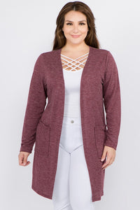 Women's Long Sleeve Knit Wrap Cardigan with Pockets Red/Burgundy