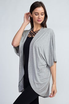 Women's Short Sleeve Open Front Cardigan Grey