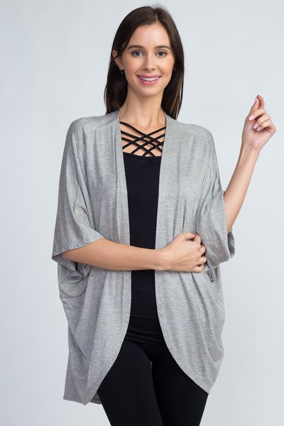 Women's Short Sleeve Open Front Cardigan Grey