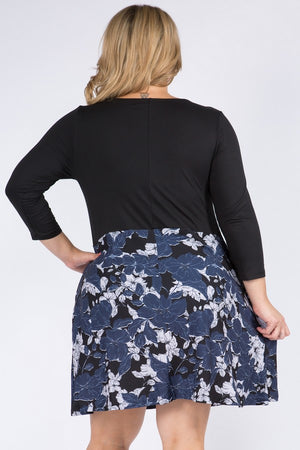 Women's Floral Colorblock A-Line Dress with pockets