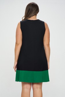 Women’s Sleeveless Dress with Green Color block Trim