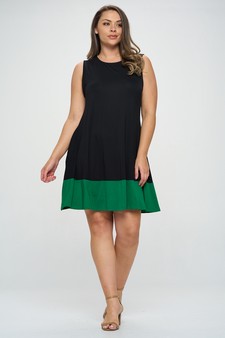 Women’s Sleeveless Dress with Green Color block Trim