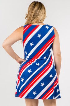 Lady's American Flag USA Red White & Blue Striped Tank Dress
