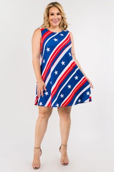 Lady's American Flag USA Red White & Blue Striped Tank Dress