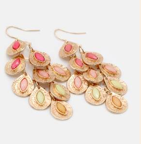 Elizabeth Gold And Pink Dangle Earrings
