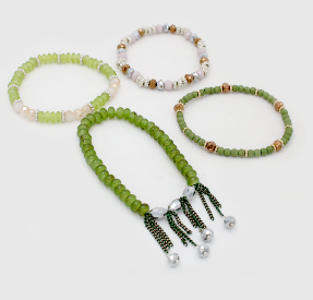 Elizabeth 4 Bracelet Set Green and Light Purple - Elastic Stretch