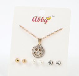Abby Smiley Face Emoji Necklace and Earring Set Gold Toned - 18" Long