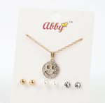 Abby Smiley Face Emoji Necklace and Earring Set Gold Toned - 18" Long