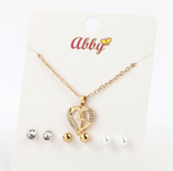 Abby Gold Toned Cross in Heart Necklace and Earrings Set - 18" Long