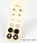L Fashion Set of 6 Stud Earrings includes: Black Gold Pearl CZ