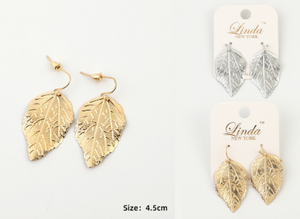 Linda New York Gold or Silver Toned Leaf Earrings