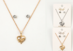 Linda New York MOM Heart Necklace Pendant with Earrings Set - 18" Long