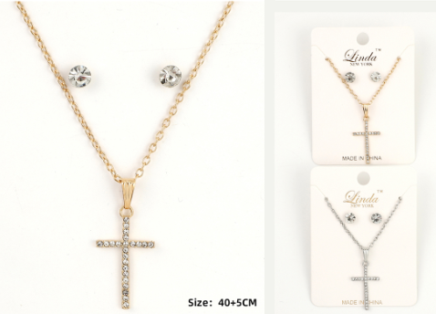 Linda New York Cross Necklace Pendant with Earrings Set - 18" Long