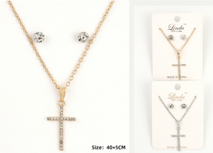 Linda New York Cross Necklace Pendant with Earrings Set - 18" Long