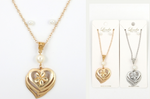 Linda New York Flower in Heart with Pearl Necklace Pendant with Earrings Set - 18" Long