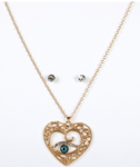 Linda New York Eye in Heart Necklace Pendant with Earrings Set - 18" Long