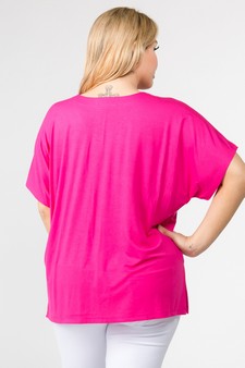Women's Short Sleeve V-Neck Oversized Pink Top