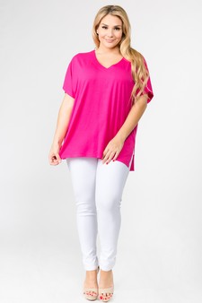 Women's Short Sleeve V-Neck Oversized Pink Top