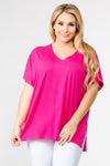 Women's Short Sleeve V-Neck Oversized Pink Top