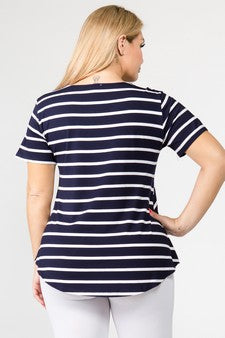 Women's Short Sleeve Striped Tunic Top Navy Blue
