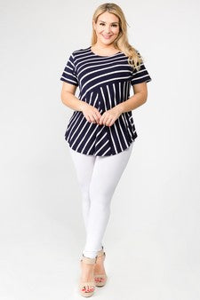 Women's Short Sleeve Striped Tunic Top Navy Blue