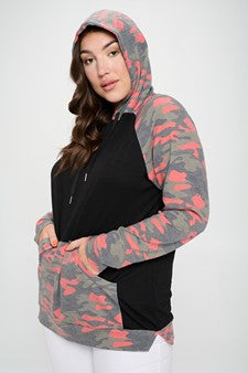 Women’s I Heart Pink Camo and Black Hoodie With Contrast Sleeves