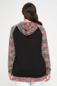 Women’s I Heart Pink Camo and Black Hoodie With Contrast Sleeves