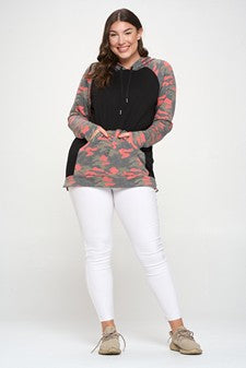 Women’s I Heart Pink Camo and Black Hoodie With Contrast Sleeves