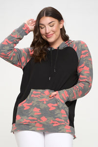 Women’s I Heart Pink Camo and Black Hoodie With Contrast Sleeves