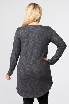 Women's Faux Wrap Knit Tunic Top High Low Hem Grey