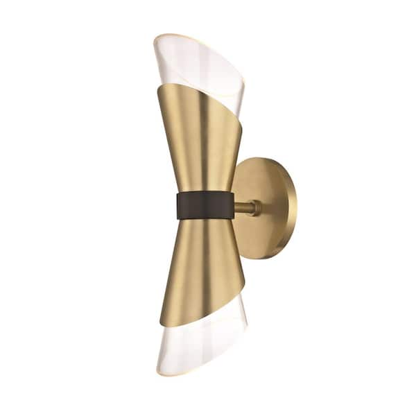 Mitzi by Hudson Valley Lighting Angie 15"H LED Wall Sconce with Black Accents, Clear Glass, Finish: Aged Brass