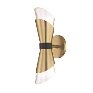 Mitzi by Hudson Valley Lighting Angie 15"H LED Wall Sconce with Black Accents, Clear Glass, Finish: Aged Brass
