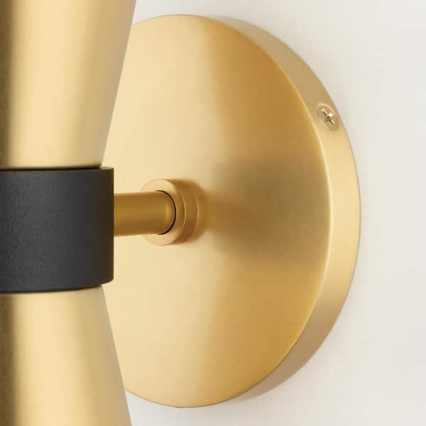Mitzi by Hudson Valley Lighting Angie 15"H LED Wall Sconce with Black Accents, Clear Glass, Finish: Aged Brass