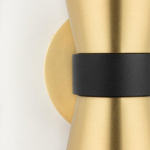 Mitzi by Hudson Valley Lighting Angie 15"H LED Wall Sconce with Black Accents, Clear Glass, Finish: Aged Brass