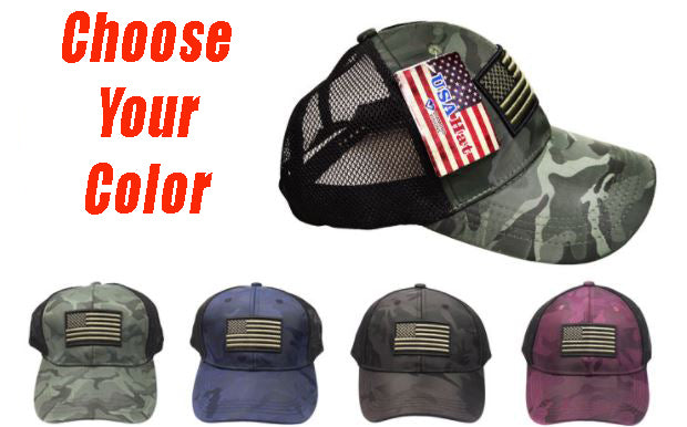CAMO EMBROIDERED AMERICAN FLAG HAT