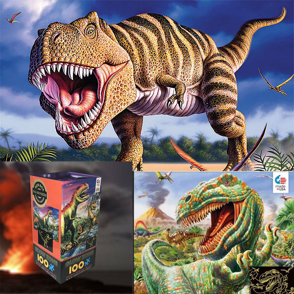 Ceaco 100 Piece Dinosaur Puzzle, Glow in The Dark -Made in the USA - (Various Designs)