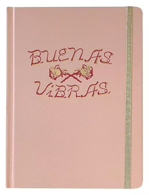 Journal 5"x7" Case Bound Elastic and Gold Edges Pink "Buenas Vibras" - Garven Greetings