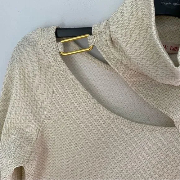 Willow Drive Long Sleeve Turtle Neck Cut Out Gold and White Knit Top - Size - Medium