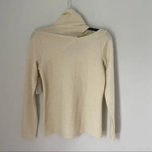 Willow Drive Long Sleeve Turtle Neck Cut Out Gold and White Knit Top - Size - Medium