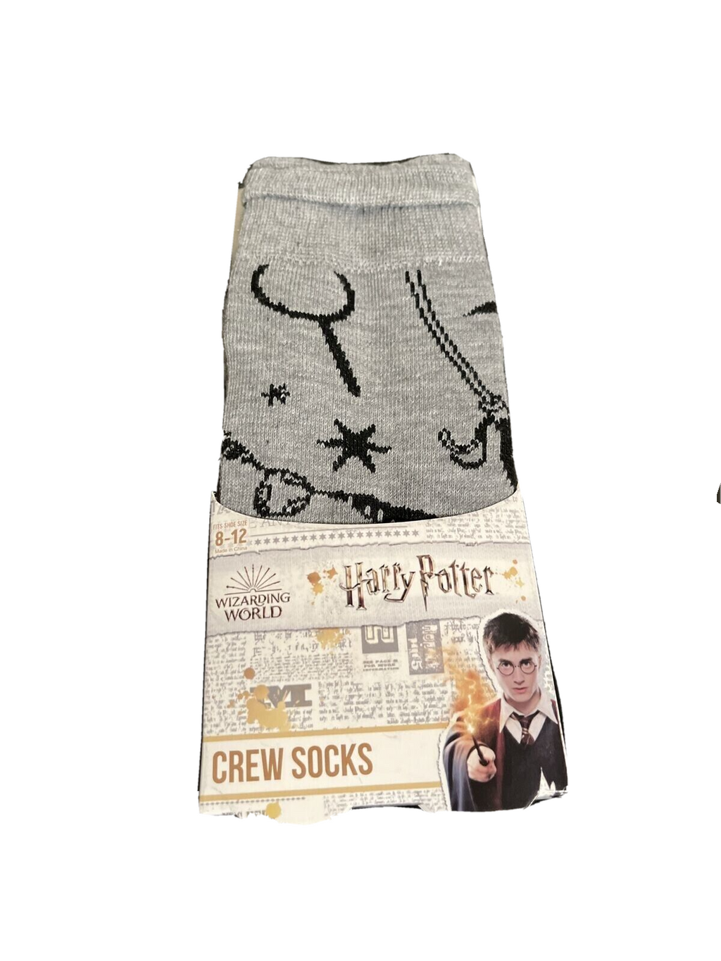 Wizarding World Harry Potter Crew Socks -Grey - unisex fits Women's 8-12