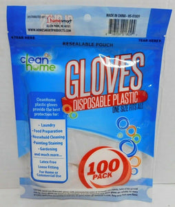 Clean Home Disposable Plastic Gloves 100 pc One Size Latex Free Multi-Purpose